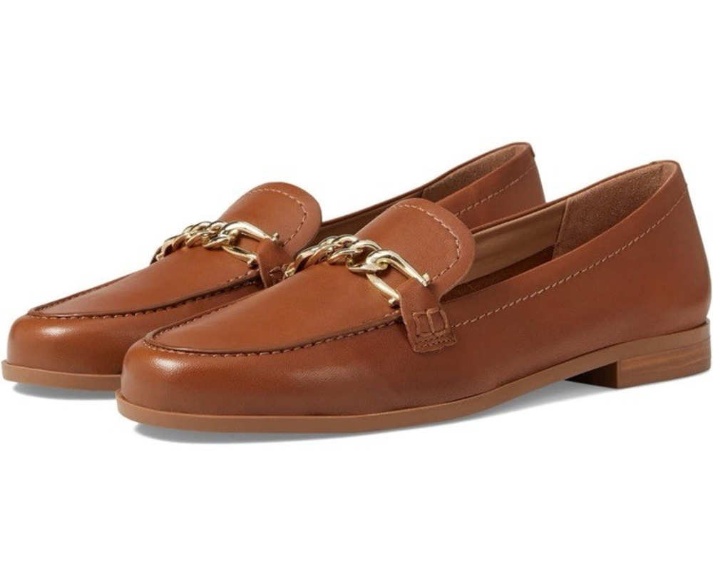 Naturalizer Womens Wide Loafers Brown Tan Slip-On Leather Comfort Sawyer 9 W